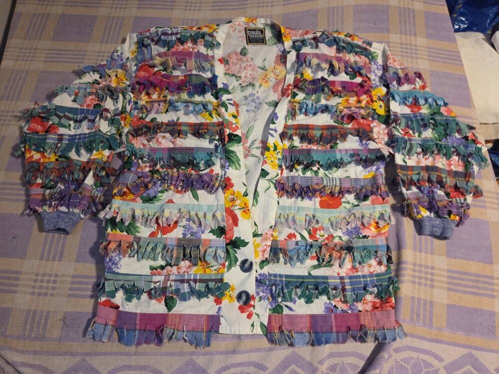 VTG 80s PAULA SWEET Medium Purple Magenta Fringe Muslin Mink Shaggy Jacket ART